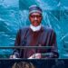 Nigerian President, Muhammadu Buhari addressing the members of the 77th session of United Nations General Assembly in New York, USA